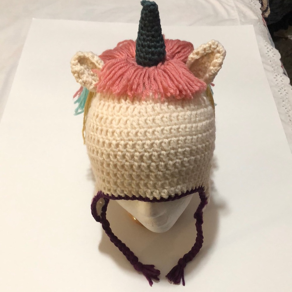 UNICORN Hat Beanie with Earflaps Handmade crochet